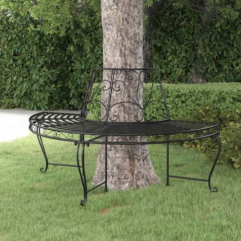 Banc de jardin demi-circulaire tour d'arbre en acier noir 160 x 84 x 88,5 cm - PANGIVO (1/5)