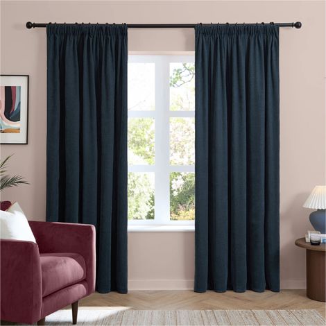 Tende foderate in ciniglia con arricciatura superiore, 137 cm x 117 cm, blu navy.