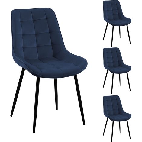 M&S – Lot de 4 chaises en velours bleu et noir 52x60x88 cm – Piétement métal – Ergonomie optimisée pour confort – Support jusqu'à 120 kg