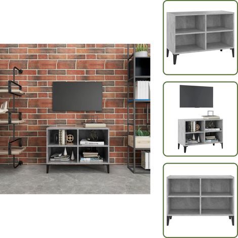 The Living Store Meuble TV avec pieds en métal Gris béton 69,5x30x50 cm - Meuble tv gris béton (1/5)