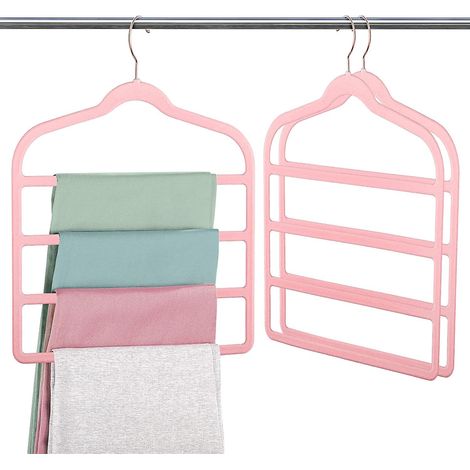 Cintre en velours pour pantalons, gain de place, antidérapant, lot de 3 cintres pour jeans, cintres multi-barres en velours, organisateur de placard (rose) (AAA) (1/5)