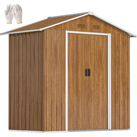 Outsunny 6.5ft x 3.5ft Garden Storage Shed, Large Metal Shed Chocolate Wood Effect
