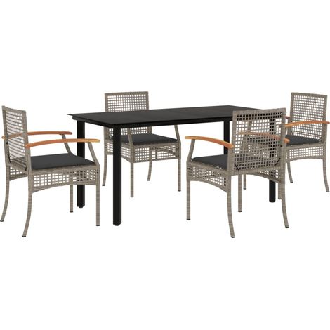 Maison Exclusive - 5-tlg. Garten-Essgruppe mit Kissen Grau Poly R