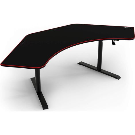 Bureau Gaming en L avec Surface Mouse-Pad complète, Hauteur réglable 71-81 cm, Gestion des câbles et Support moniteurs. Surface Lavable - Noir (1/5)