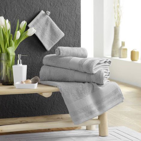 Serviette ou drap de bain en coton 90 x 150 cm Tendresse gris perle (1/4)