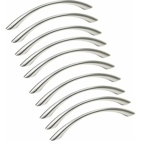Lot de 10 Poignées de Meuble Cuisine Inoxydable Nickel Brossé Entraxe 128 mm Argent