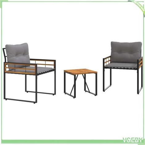 Ensemble meubles d'extérieur 3 pcs - FAFEICY - 42026933 - Gris clair - Acacia massif & acier - Coussins zippés polyester (1/5)