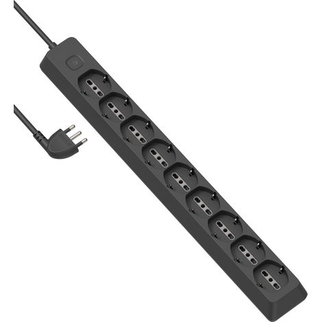 Electraline 61924 Multipresa 9 Posti polivalenti P40 (Schuko + 10/16A) di grossa robustezza, Cavo 2 metri, con sistema avvolgi cavo integrato, Spina 90° salvaspazio, 16A (1/5)