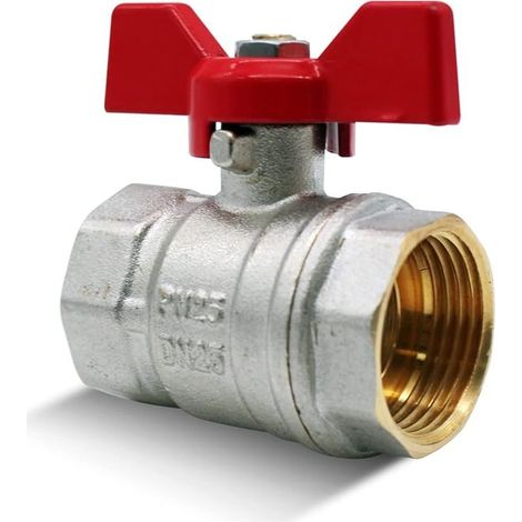 3/4" Butterfly Valve  Stop Valve  Female-Female  Brass  Red Handle  Valve for Air Compressor, Gas Hose, Plumbing Fitting, Garden Outdoor Tap (1/5)
