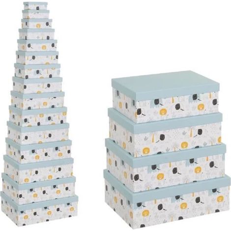 Boîte de rangement - JUANIO - Lot de 15 - Empilables - Carton-tissu imprimé animaux - Ultra résistant 2 mm (1/4)