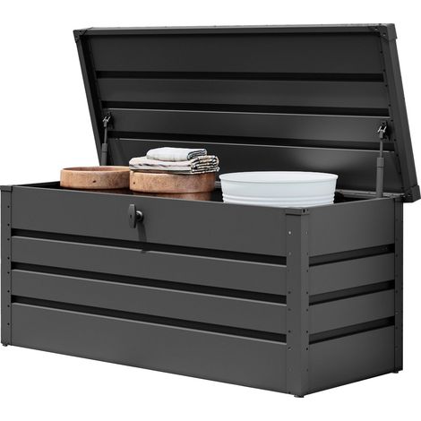 GFP Primeyard Gartenbox 137x61x61 cm Aufbewahrungsbox Auflagenbox Gartentruhe Metall Anthrazit