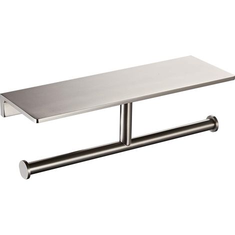 Porte-Papier hygiénique à Double Rouleau avec étagère en Laiton Massif et Distributeur de Papier hygiénique de Style hôtel supérieur, Stockage de Rechange, Finition Nickel