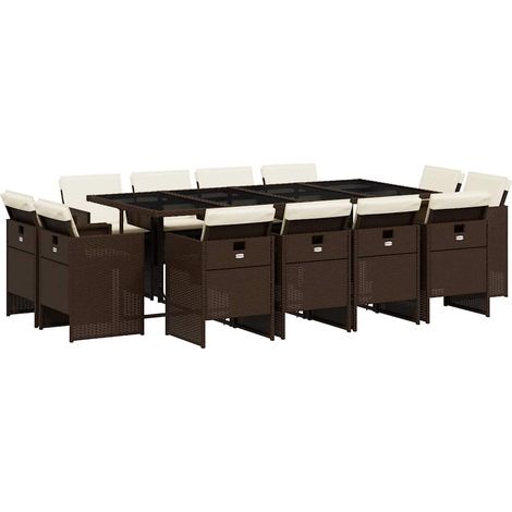 Maison Exclusive - Set da Pranzo da Giardino 13pz con Cuscini Marrone Polyrattan