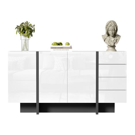 Buffet laqué brillant — un buffet moderne et minimaliste doté de 2 portes et 4 tiroirs  facile à nettoyer et idéal pour le salon ou la salle à manger.