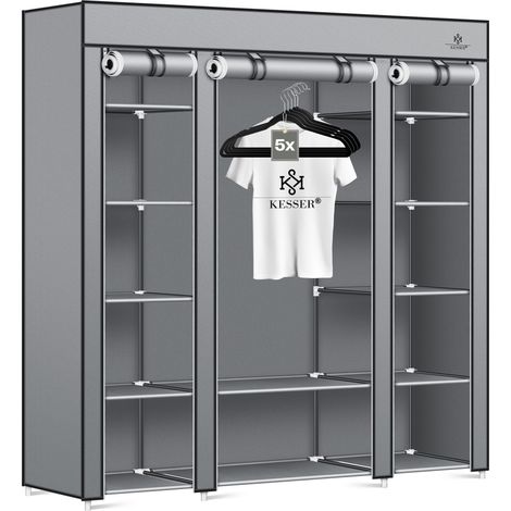 KESSER® Armadio guardaroba in tessuto con barra, 150x45x175 cm - grigio (1/5)