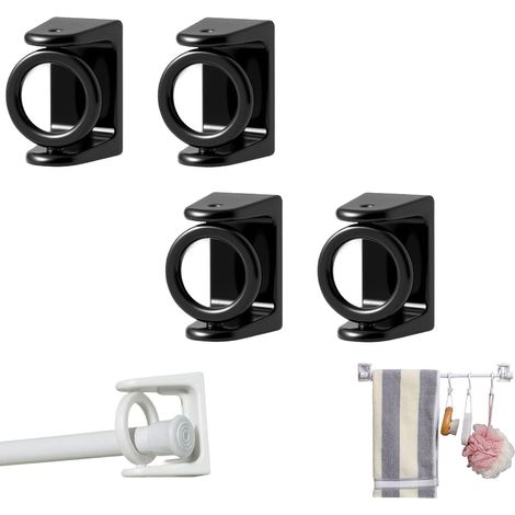 Anneaux de suspension universels adhésifs rotatifs à 360°, sans perçage, avec fixation auto-adhésive puissante, supports de tringle à rideaux réglables, pour salle de bain, placards (NOIR - 4 pièces) (1/5)