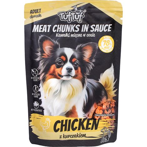 Comida húmeda para perros TufTuf sabor a pollo, bolsa de 100 g, trozos de carne seca. (1/2)