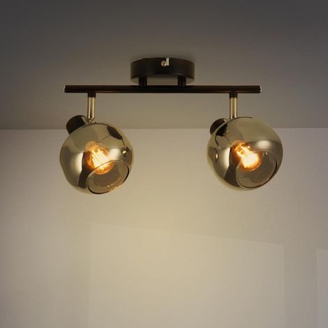 Plafonnier Série Glass 2 Spots, Spot LED d'intérieur pour plafond ampoules E14, Plafonnier LED intérieur finition noire (ampoule non incluse). (1/5)