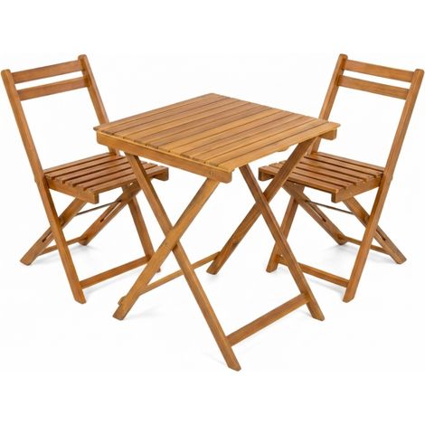 Set da balcone Soren Bistro con tavolo quadrato e 2 sedie pieghevoli in legno di acacia 7house (1/5)