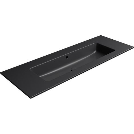 Lavabo en céramique PURA Slim 122x46cm, sans trou pour robinetterie, noir mat (1/3)