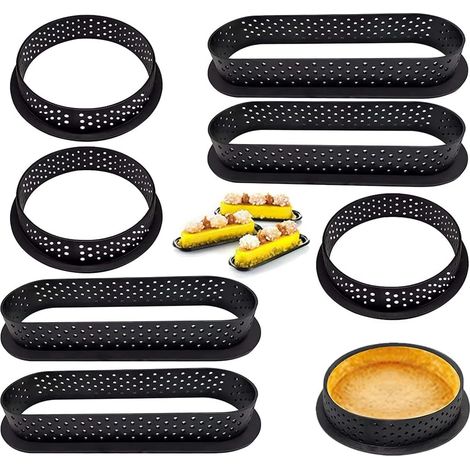 Mousse Cercle Anneau - Moule À Gâteau Perforé En Silicone Alimentaire - Pour Tarte Mousse Chocolat - 4 Ronds + 4 Ovales - 8 Pièces
