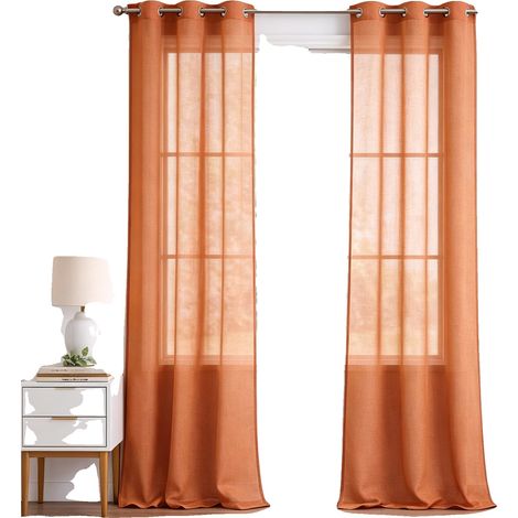 Cortinas de poliéster translúcido, diseño minimalista, ojales resistentes a la corrosión, color naranja. (1/2)