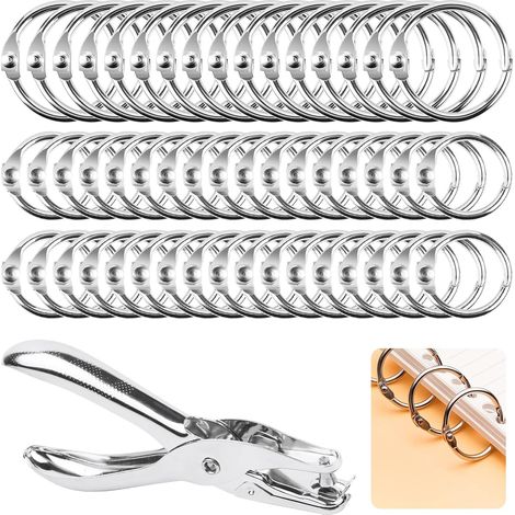 Anneaux de Reliure 15mm 20mm, Lot de 120 Métalliques Articulés de Reliure Anneau de Rideau, avec Pinces de Poinçonnage 6mm - Peut Collecter les Déchets de Papier, pour Cahier Scrapbooking (1/5)