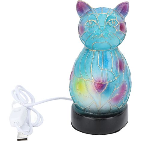 Ortviai Lampe de Bureau en Résine Forme de Chat Vintage – LED Chaude, Alimentation USB, 15 cm, pour Chambre et Bureau (1/5)