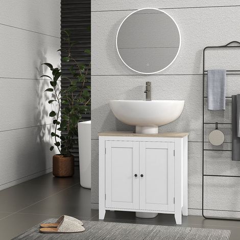 Mobiletto sottolavello, mobile basso con 2 ante e ripiano regolabile, stile moderno, 60x30x60 cm, bianco