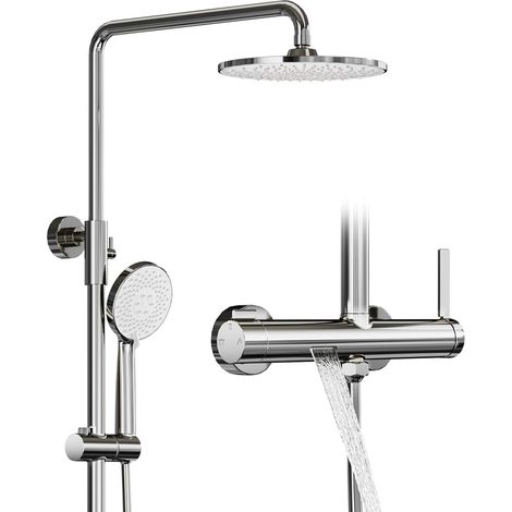 Colonne de douche,Ensemble de douche Chrome,colonne de douche 3 en 1,avec pomme Douche rond de 230 mm,3 Modes Douche À Main et robinets de baignoire,Douche à effet pluie avec accessoires (1/5)