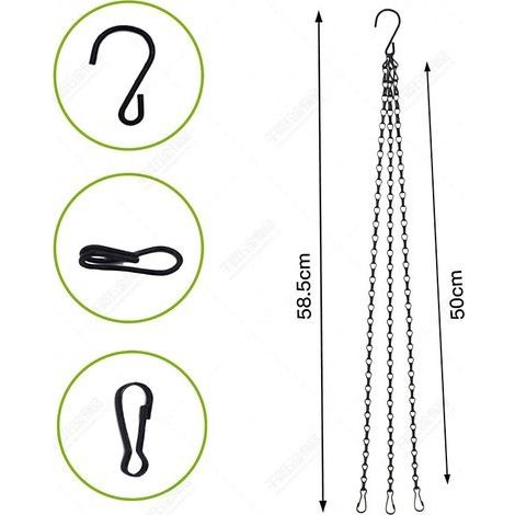 50 cm lange Hängekette aus Metall für Pflanzkörbe und Blumentöpfe, für drinnen und draußen, Pflanzenhänger, Gartendekoration, Schwarz, 4 Stück (1/4)