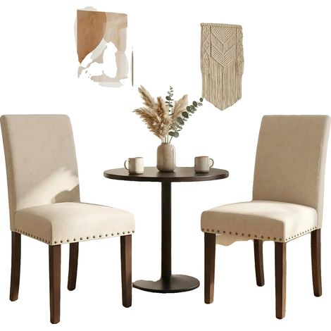 Chaises de Salle à Manger, Tissu Rembourré, Design Élégant Moderne, Beige 2 Sièges (1/2)