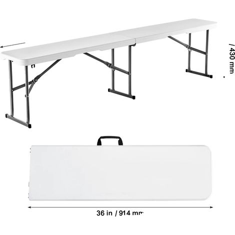 Banco plegable, diseño portátil, fácil de limpiar, blanco, 1 unidad, 1,83 m (6 pies) (1/2)