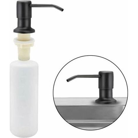 Distributeur de Savon évier Cuisine, Distributeur de détergent encastrable en Acier Inoxydable de Cuisine 350 ML, Distributeur de Savon Rechargeable avec Pompe rotative à 360 ° (Noir Mat) (1/4)