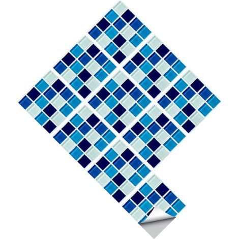 Autocollants Finition Lisse Muraux Bleu en Pvc Étanches et Résistants Kit de 10 Pièces et Design Mosaïque Moderne pour Carrelage Cuisine et Salle de Bain (1/5)