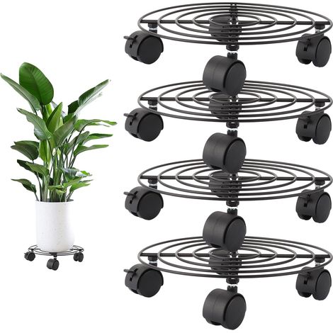 Lot de 4 rouleaux ronds pour plantes - 27 x 5 cm - Résistants aux intempéries - Soucoupe avec roulettes - 360 ° - Planche à roulettes pour pot de fleurs - Charge maximale : 40 kg (1/5)