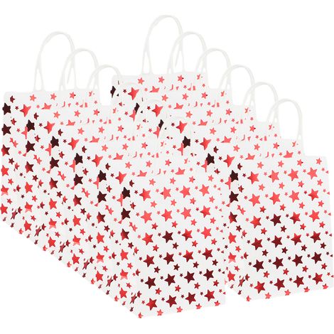Set of 12 small Christmas gift bags in kraft paper, star pattern, classic style.