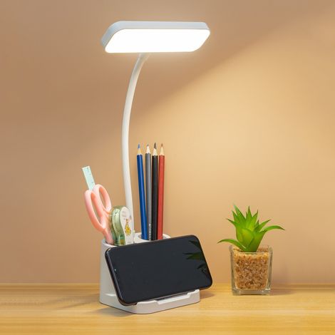 Lampe De Bureau - 60 LED - Rechargeable 2400 mAh - 3 Couleurs Et 10 Niveaux De Luminosité - Avec Port USB Et Support Téléphone - Pour Bureau Maison Étude Chambre - 1 Pièce (1/5)