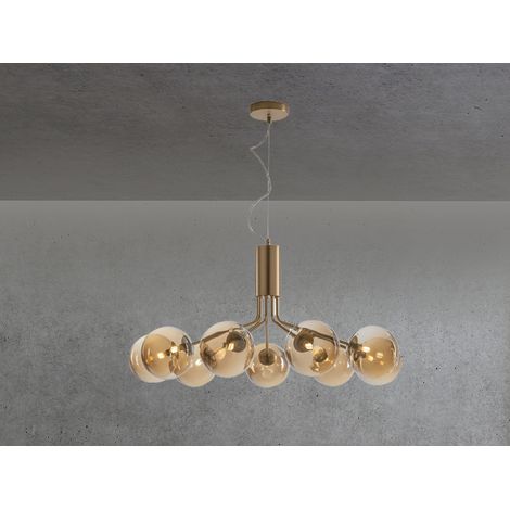 LED Pendelleuchte 9-flammig Messing & Amberglas, Ø 83cm (1/5)
