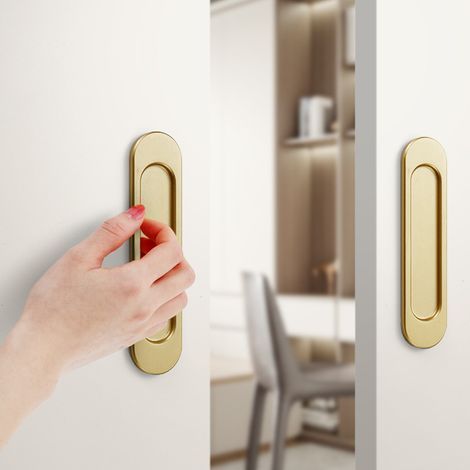 Oval Recessed Sliding Door Handle - Vintage Pull Handle with Burnished Bronze Screws, Door Trim for Interior Doors, Toilets - 2pcs (1/5)