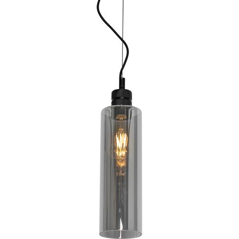 QAZQA Moderno Lámpara colgante moderna negra con cristal ahumado - Stavelot Vidrio /Acero Alargada Adecuado para LED Max. 1 x 40 Watt