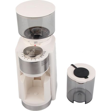 Moulin à café électrique en acier inoxydable, à meules réglables automatiques, avec 25 niveaux de mouture, pour cafetière filtre, cafetière à piston, blanc, prise européenne 220 V (1/5)