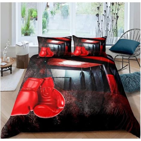 Boxe Parure de Lit Sports thèmes Enfants Housse de Couette 90x190cm garçons Filles Hommes Rouge Boxe Gants Pattern Ensemble - 8X0 (1/4)