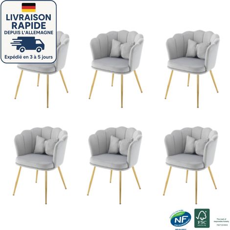 Chaises de salle à manger, fauteuil, avec coussins papillon, pieds en métal, moderne, velours - Gris, 6 pièces. (1/5)