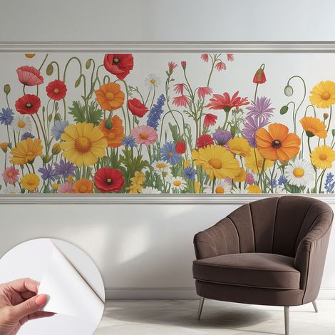 Papier peint autocollant décoratif à motifs pour salon chambre et bureau Tapete adhésif pour décoration Prairie fleurie 250x104 cm (1/5)
