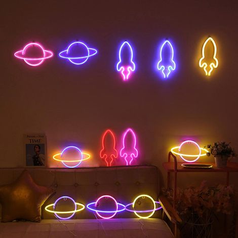 Lumière néon planétaire LED, alimentée par USB ou piles, stroboscope néon pour la maison, la chambre, la décoration murale, la décoration de fête (1/5)