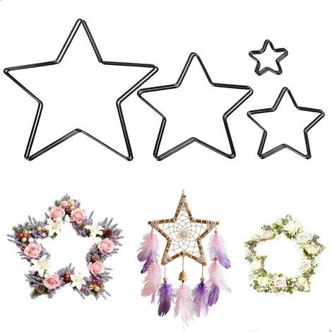 DIY-Traumfänger-Kreise (5 cm, 10 cm, 15 cm, 20 cm), 8 Stück Metallkreise mit Sternenmuster, Kreise für Weihnachtskränze, Girlanden und festliche Dekorationen, schwarzer Metallring (1/5)