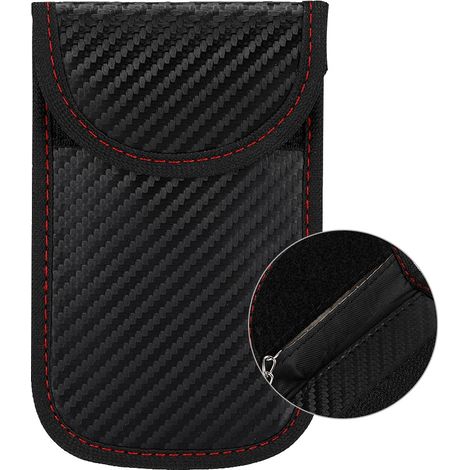 Sac de blindage RFID pour clé de voiture en fibre de carbone, étui anti-signal électromagnétique, bloqueur d'ondes (1/3)