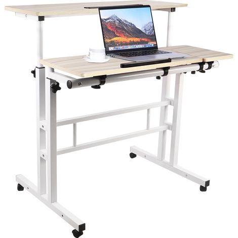 Bureau d'ordinateur avec 4 roulettes, table de jeu, table de bureau 80x60x67-115cm, érable (1/5)