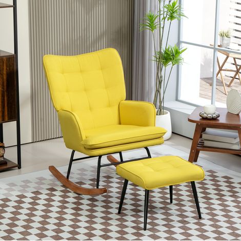 Fauteuil à bascule 64x89x90 cm en polyester jaune, facile à monter, pour salon FloraGrace (1/5)